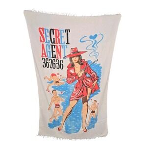 Vintage 1960s Secret Agent Spy 36-26-36 Beach Towel Pin Up Novelty Retro Kitsch